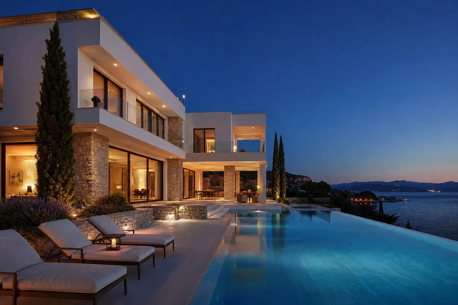 Villa dış görünüm, akşam